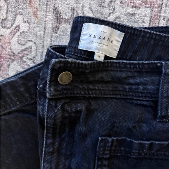 Sezane | Black Denim Wide Leg Jeans - Picture 2 of 7